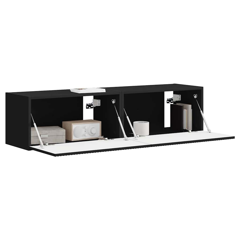 Tv Wall Cabinet 2 Pcs Černá Kompozitní Dřevo