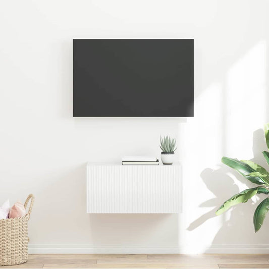Tv Wall Cabinet 60 X 31 X 29,5 Cm Lesklá Bílá Kompozitní Dřevo