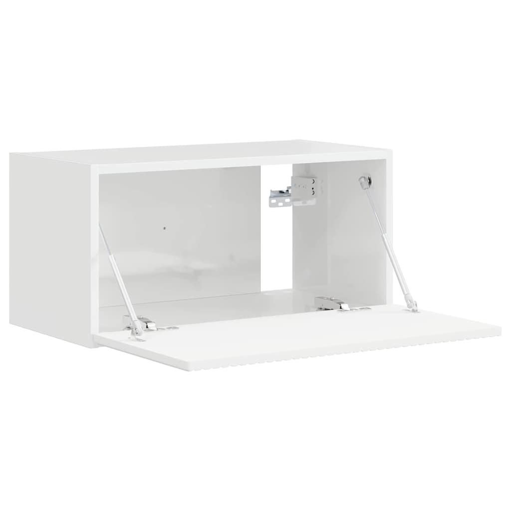 Tv Wall Cabinet 60 X 31 X 29,5 Cm Lesklá Bílá Kompozitní Dřevo