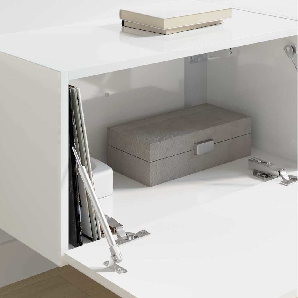 Tv Wall Cabinet 2 Pcs Lesklá Bílá Kompozitní Dřevo