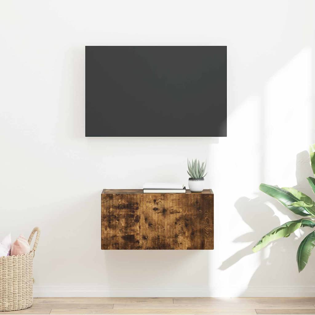 Tv Wall Cabinet 60 X 31 X 29,5 Cm Kouřový Dub Kompozitní Dřevo