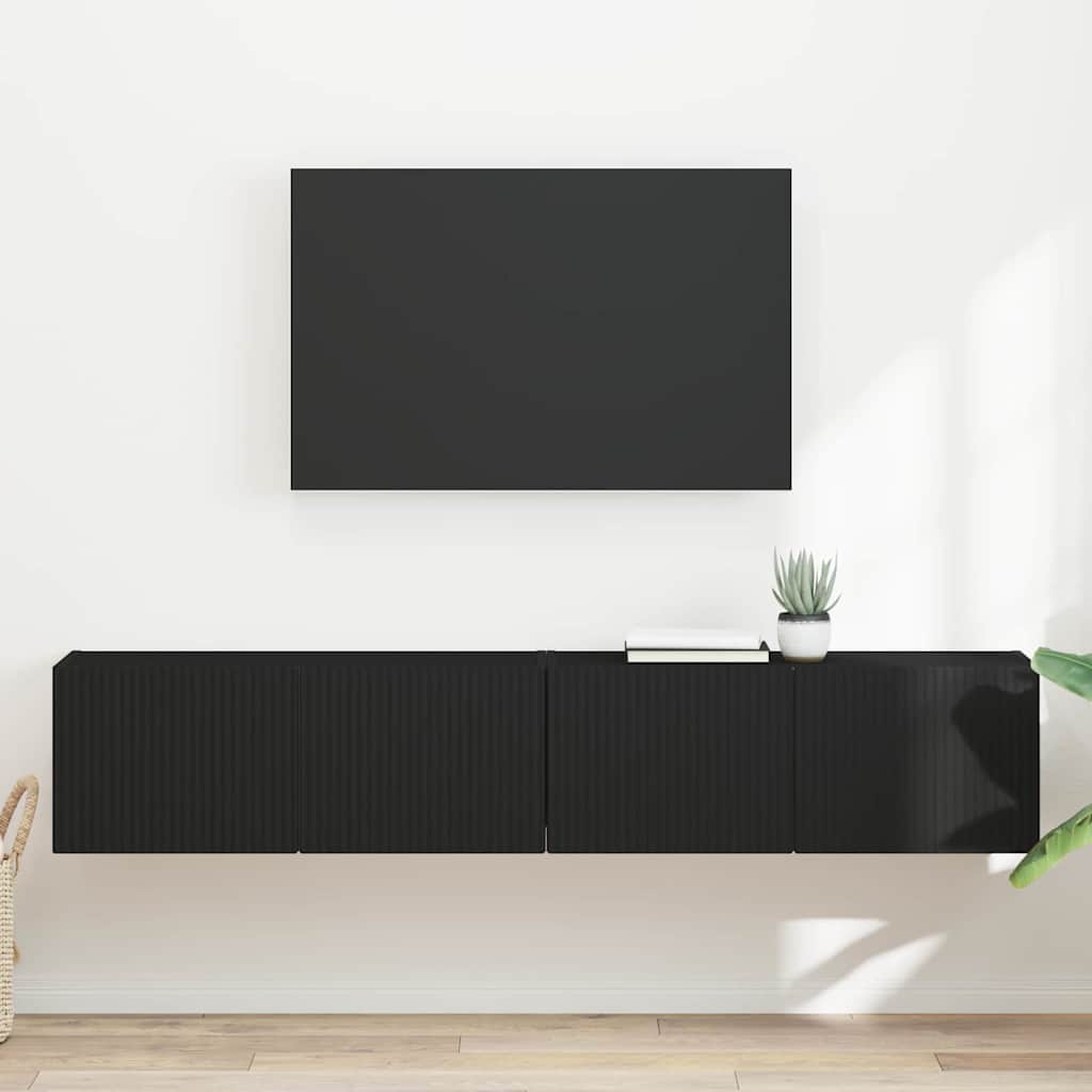 Tv Wall Cabinet 2 Pcs Černá Kompozitní Dřevo