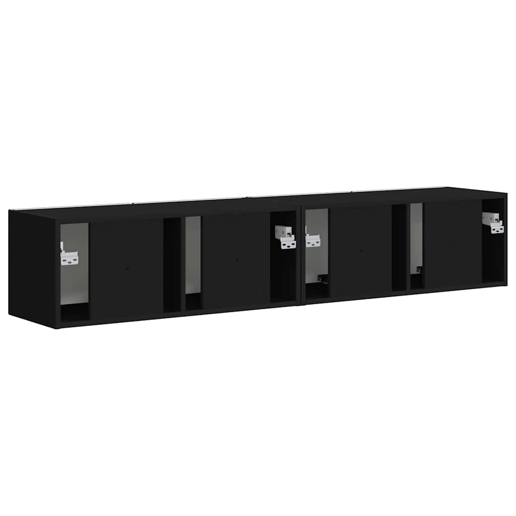 Tv Wall Cabinet 2 Pcs Černá Kompozitní Dřevo
