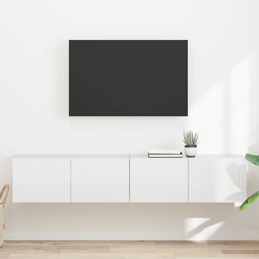 Tv Wall Cabinet 2 Pcs Lesklá Bílá Kompozitní Dřevo
