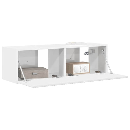 Tv Wall Cabinet 98 X 31 X 29,5 Cm Lesklá Bílá Kompozitní Dřevo