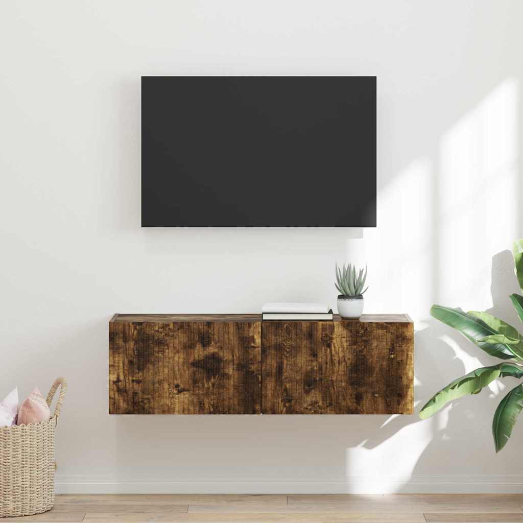 Tv Wall Cabinet 98 X 31 X 29,5 Cm Kouřový Dub Kompozitní Dřevo