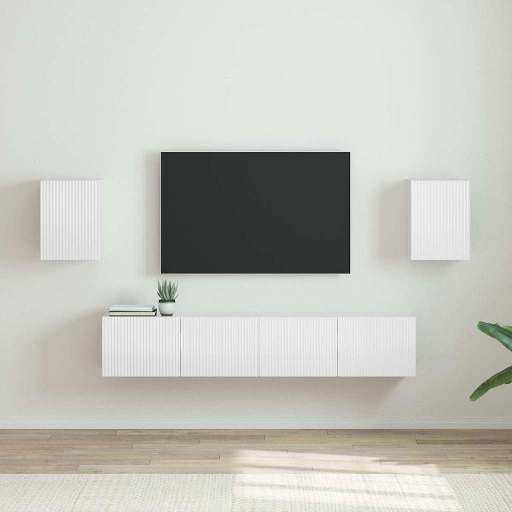 Tv Wall Cabinet 2 Pcs Lesklá Bílá Kompozitní Dřevo