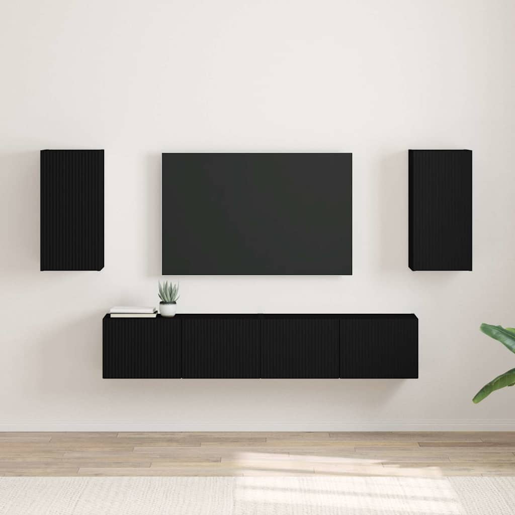 Tv Wall Cabinet 2 Pcs Černá Kompozitní Dřevo