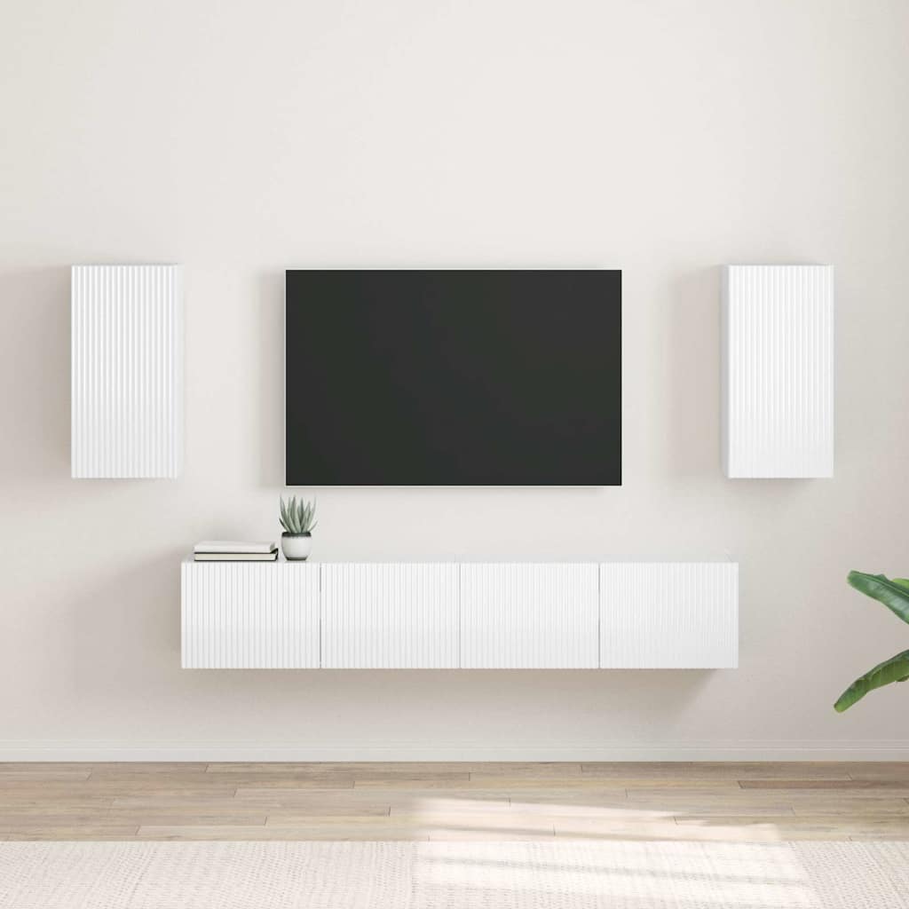 Tv Wall Cabinet 2 Pcs Lesklá Bílá Kompozitní Dřevo