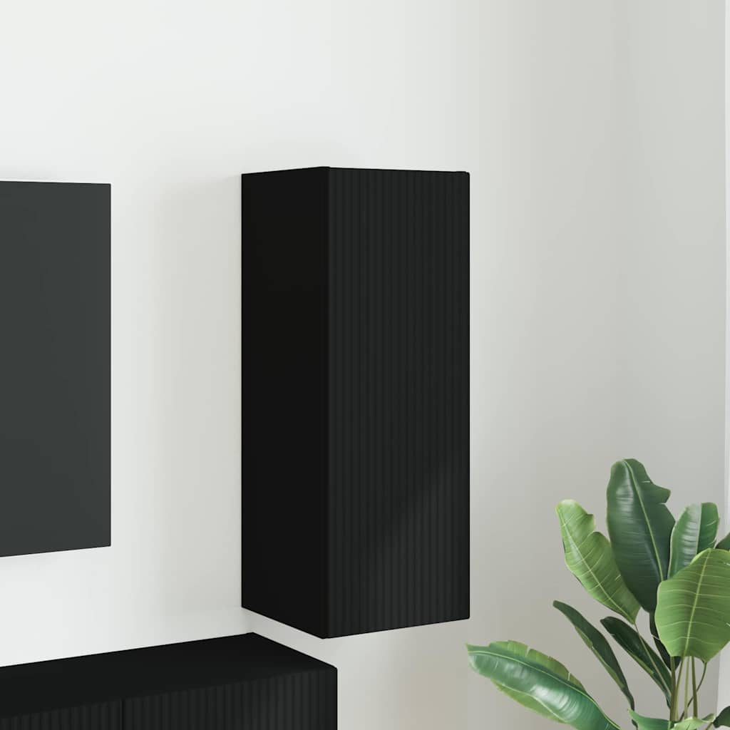 Tv Wall Cabinet 30 X 31 X 80 Cm Černá Kompozitní Dřevo