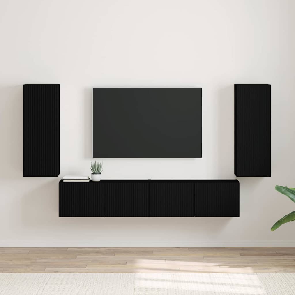 Tv Wall Cabinet 2 Pcs Černá Kompozitní Dřevo