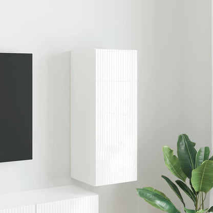 Tv Wall Cabinet 30 X 31 X 80 Cm Lesklá Bílá Kompozitní Dřevo