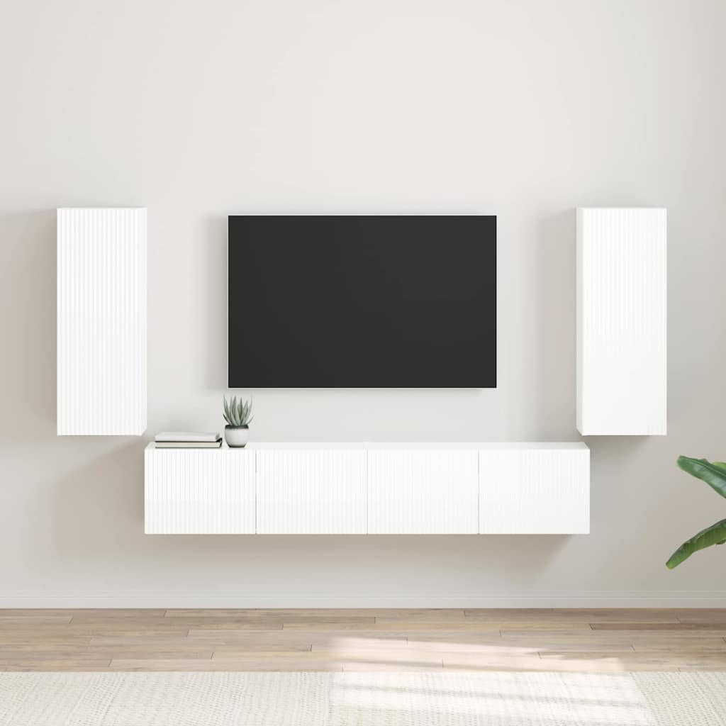 Tv Wall Cabinet 2 Pcs Lesklá Bílá Kompozitní Dřevo