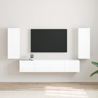Tv Wall Cabinet 2 Pcs Lesklá Bílá Kompozitní Dřevo