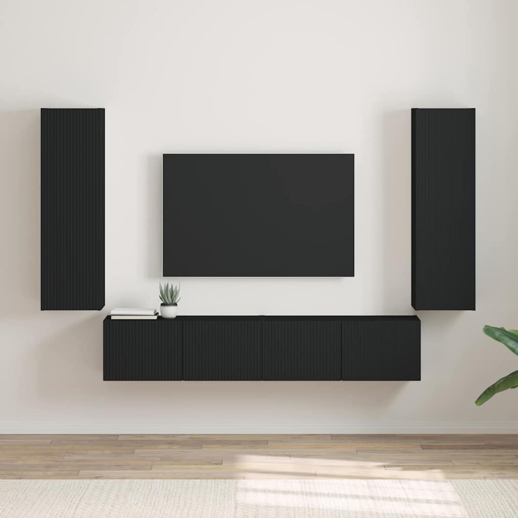 Tv Wall Cabinet 2 Pcs Černá Kompozitní Dřevo
