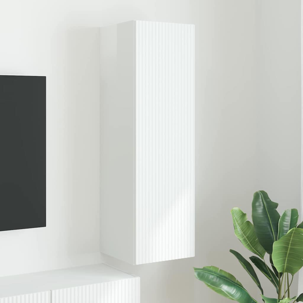 Tv Wall Cabinet 30 X 31 X 100 Cm Lesklá Bílá Kompozitní Dřevo