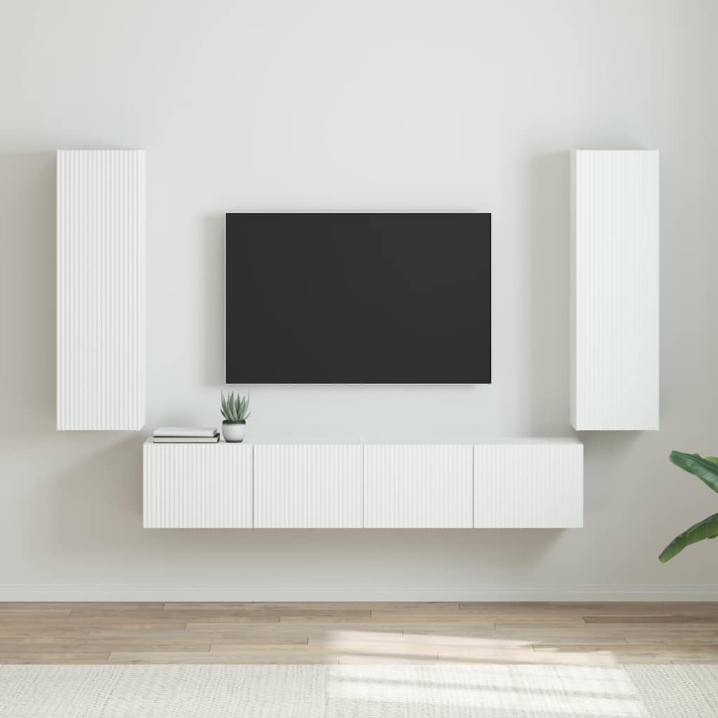 Tv Wall Cabinet 2 Pcs Lesklá Bílá Kompozitní Dřevo