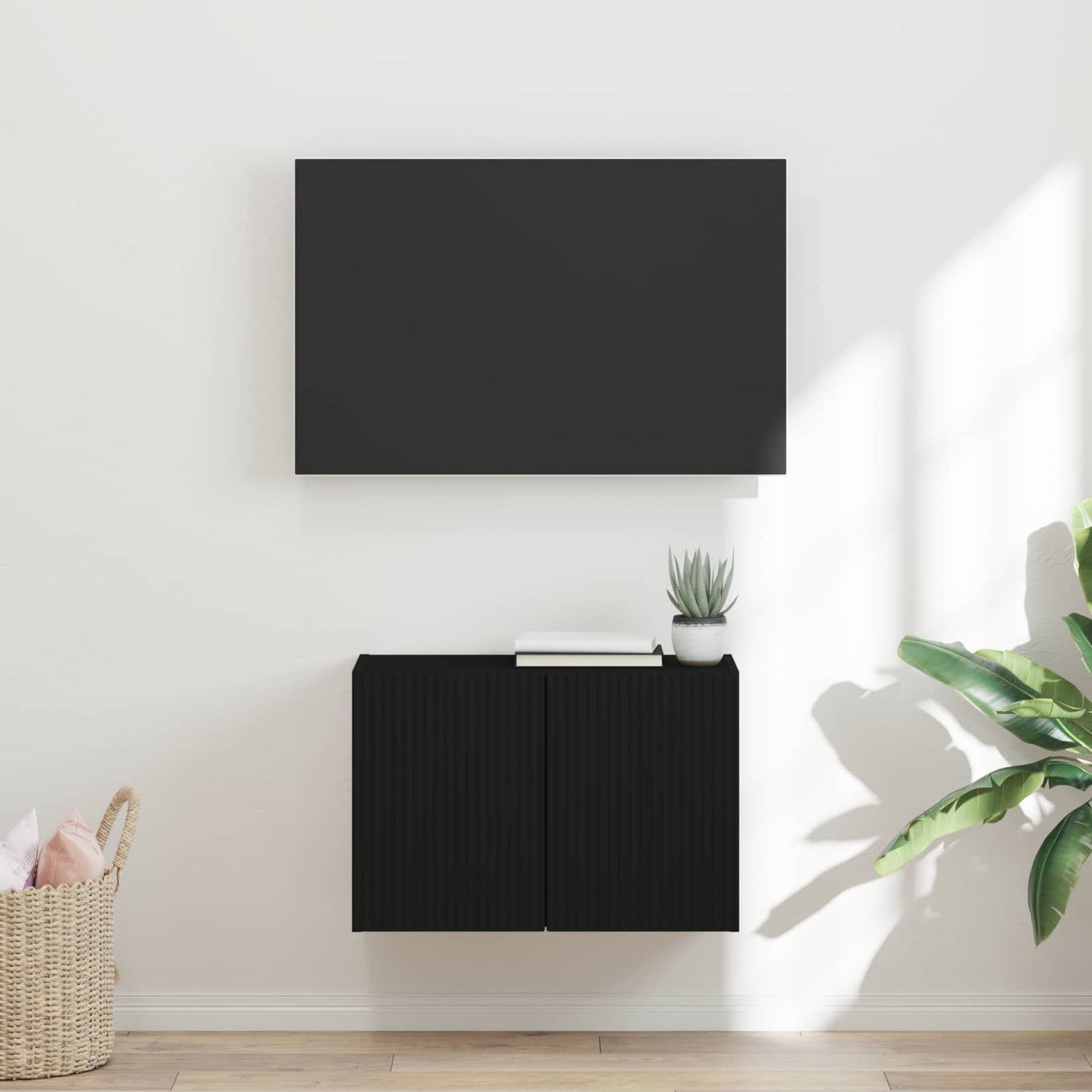 Tv Wall Cabinet 59,5 X 31 X 40 Cm Černá Kompozitní Dřevo