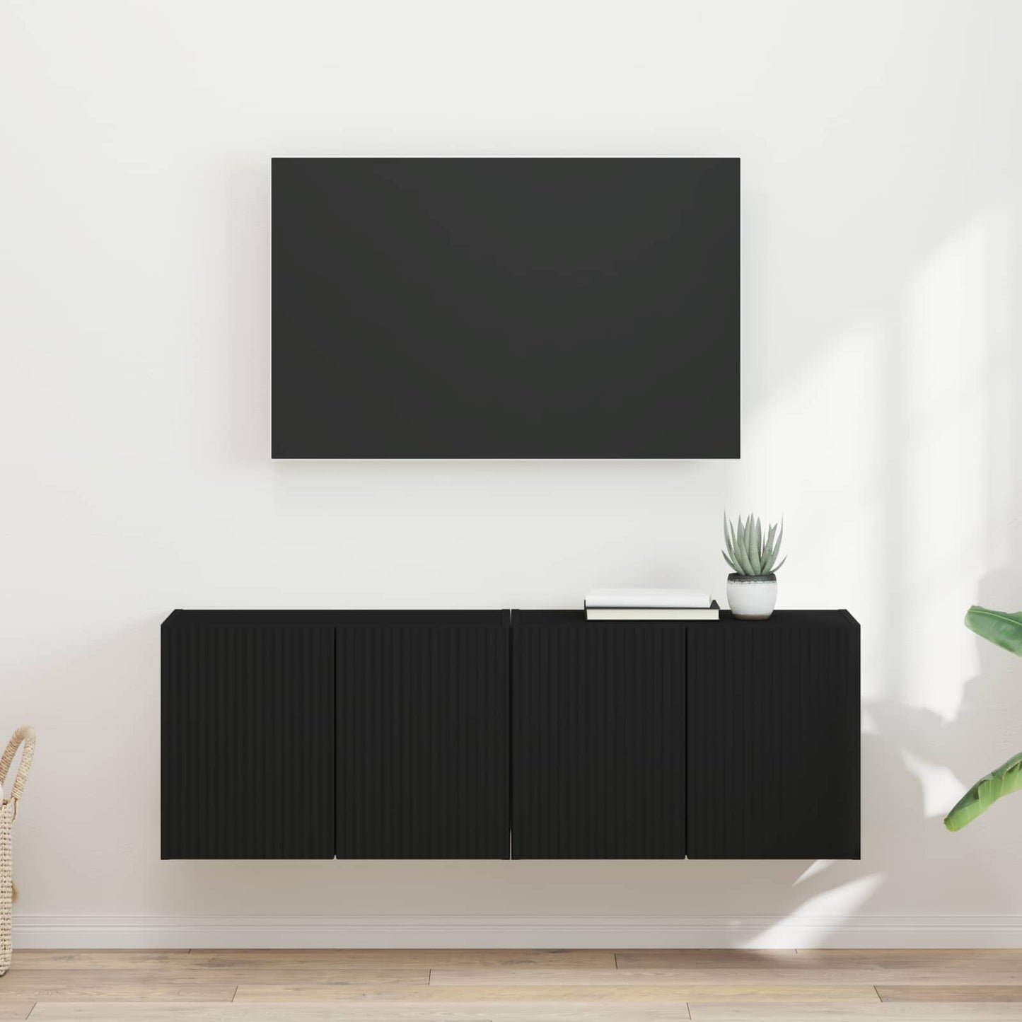 Tv Wall Cabinet 2 Pcs Černá Kompozitní Dřevo