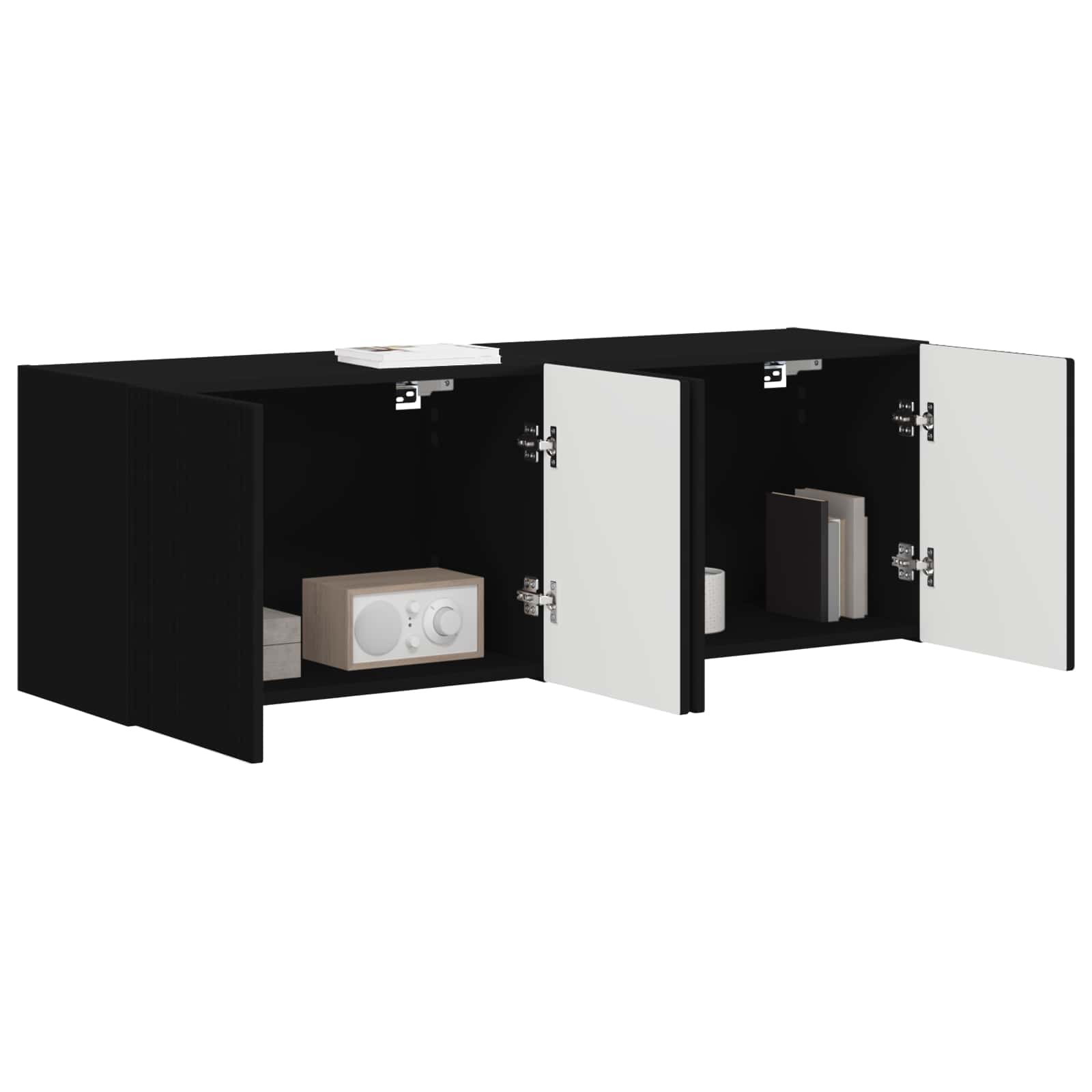Tv Wall Cabinet 2 Pcs Černá Kompozitní Dřevo