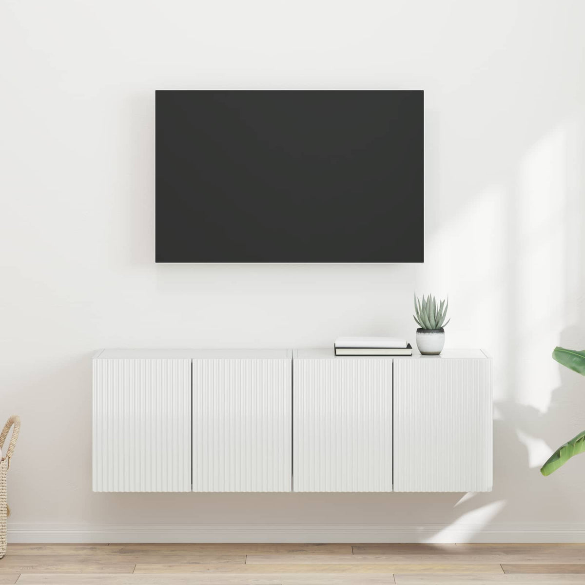 Tv Wall Cabinet 2 Pcs Vysoce Lesklá Bílá Kompozitní Dřevo