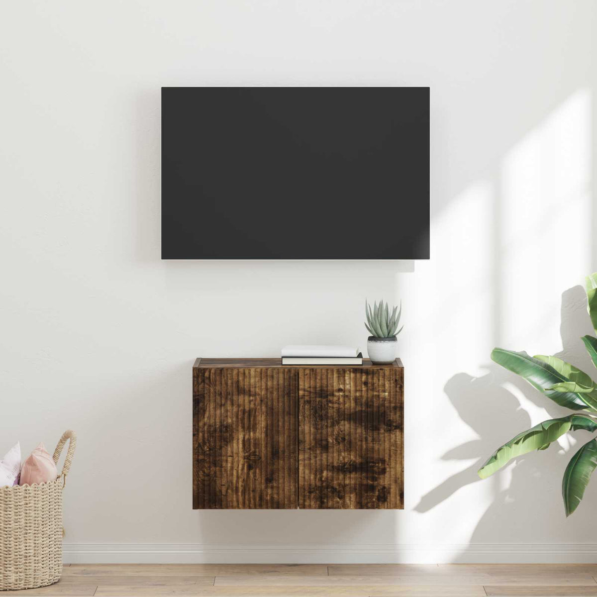 Tv Wall Cabinet 59,5 X 31 X 40 Cm Kouřový Dub Kompozitní Dřevo