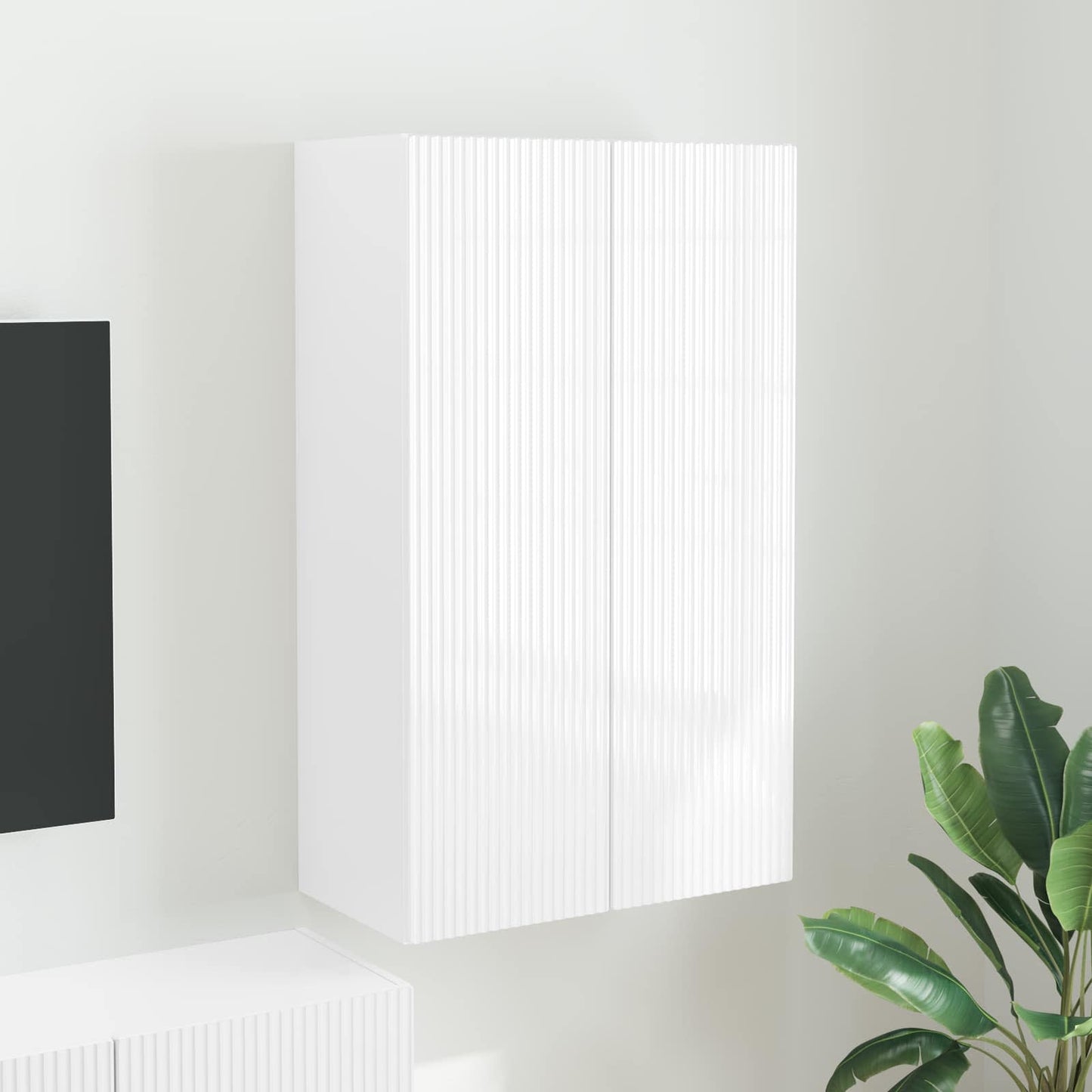 Tv Wall Cabinet 59,5 X 31 X 100 Cm Vysoce Lesklá Bílá