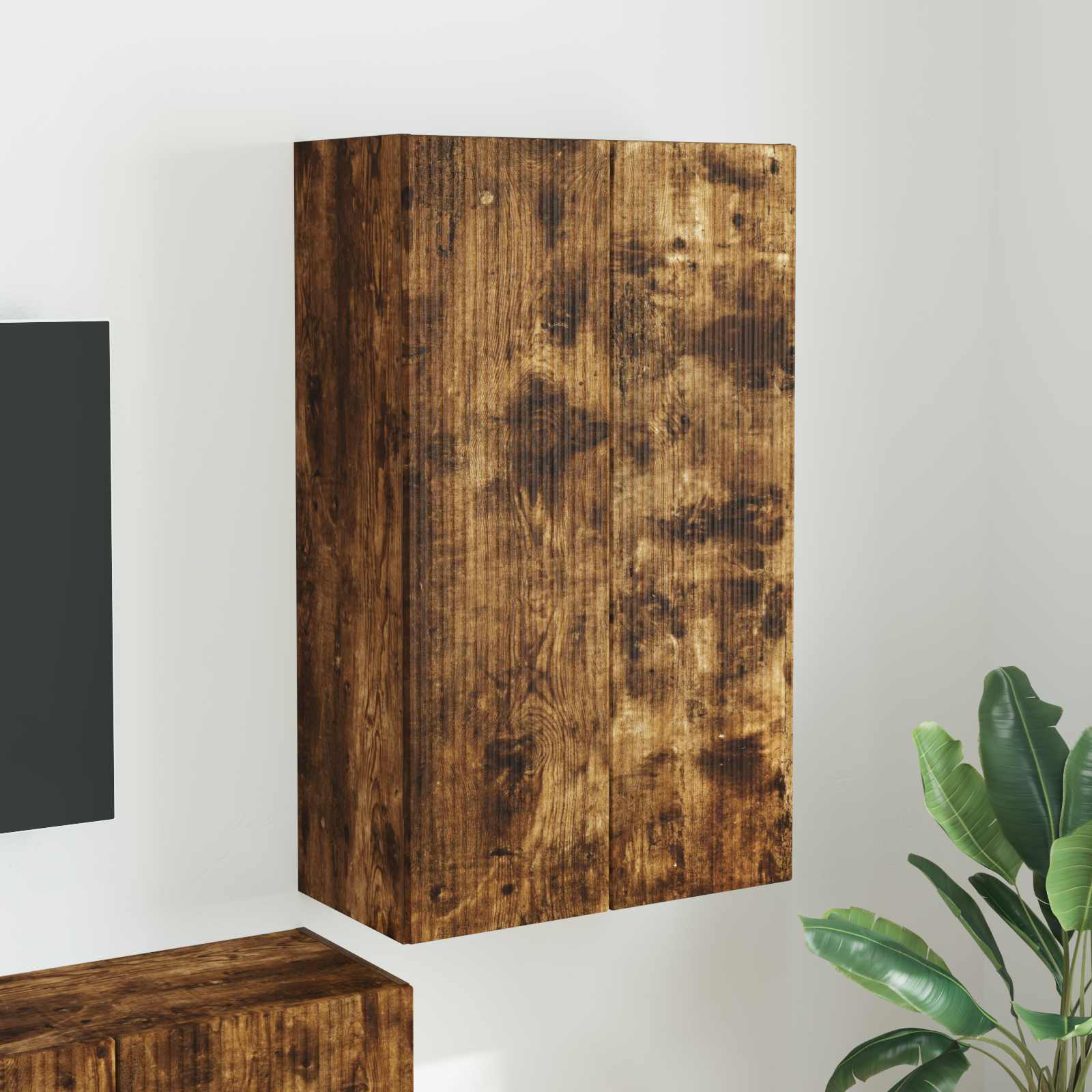 Tv Wall Cabinet 59,5 X 31 X 100 Cm Kouřový Dub Kompozitní Dřevo