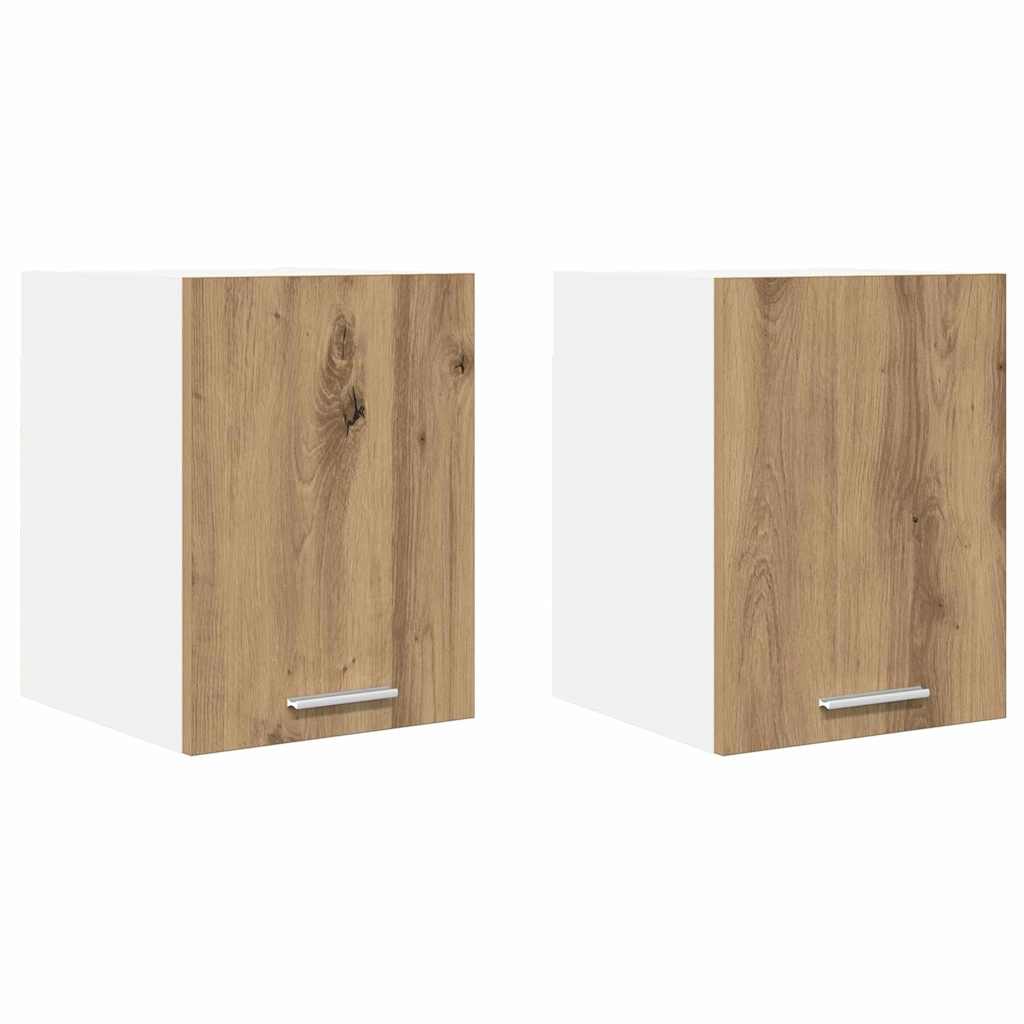 Závěsná Skříňka 2 Pcs Ťuhýk Dub A Bílá Kompozitní Dřevo