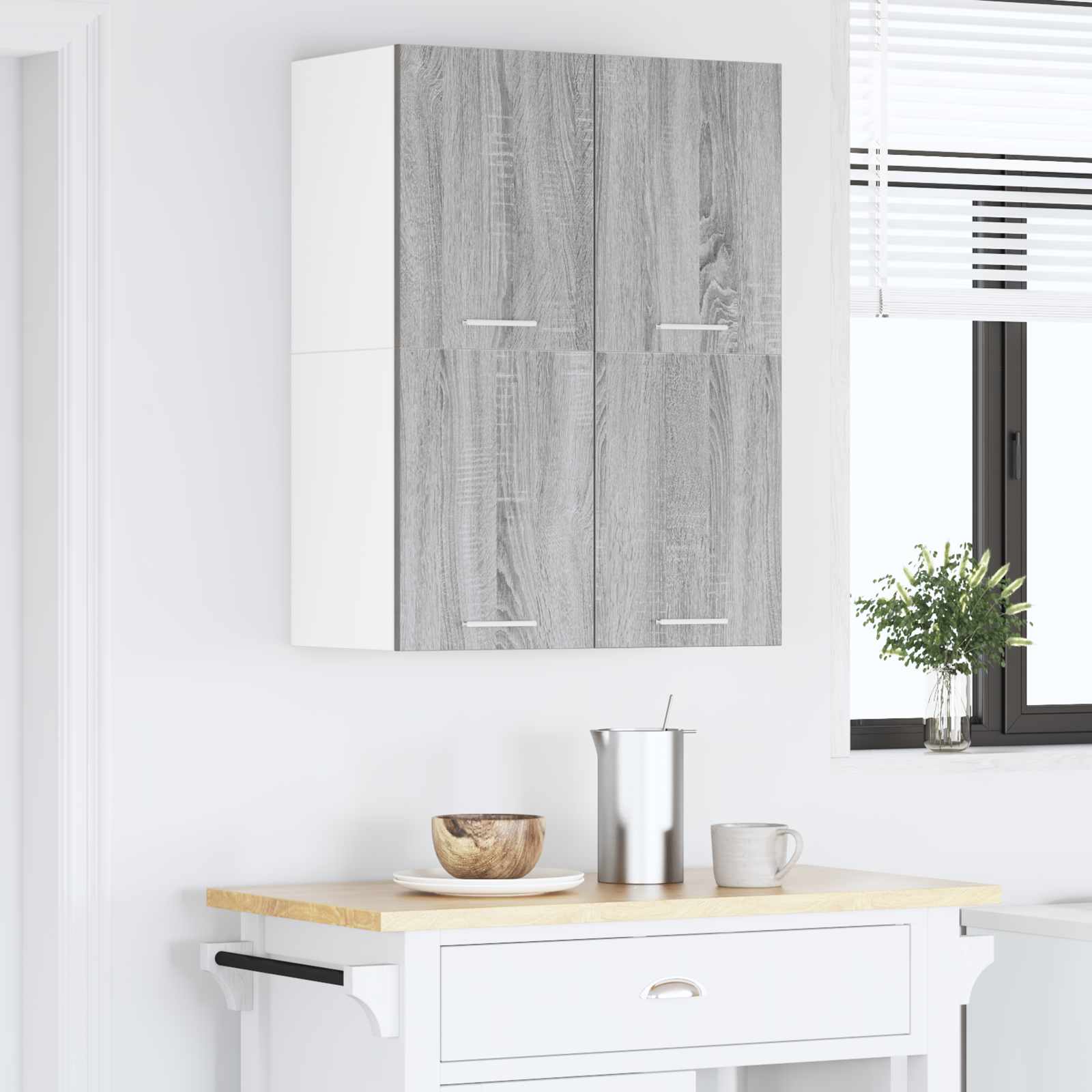 Závěsná Skříňka 2 Pcs Šedý Sonoma A Bílá Kompozitní Dřevo