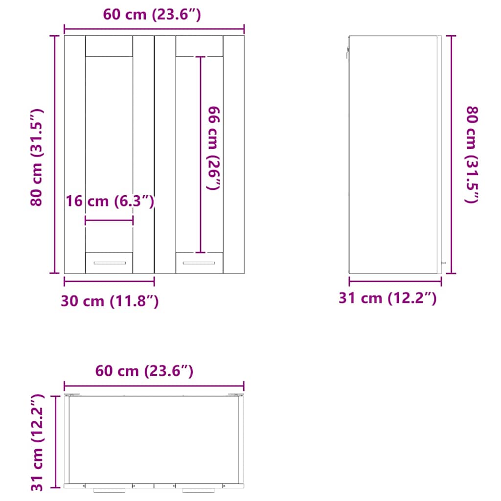 Závěsná Skříňka Staré Dřevo 60 X 31 X 80 Cm Kompozitní Dřevo
