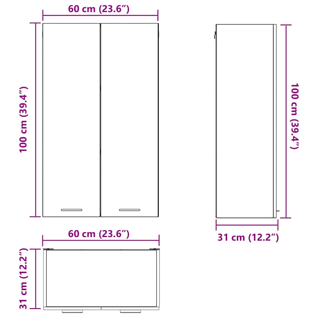 Závěsná Skříňka Sonoma Dub 60 X 31 X 100 Cm Kompozitní Dřevo