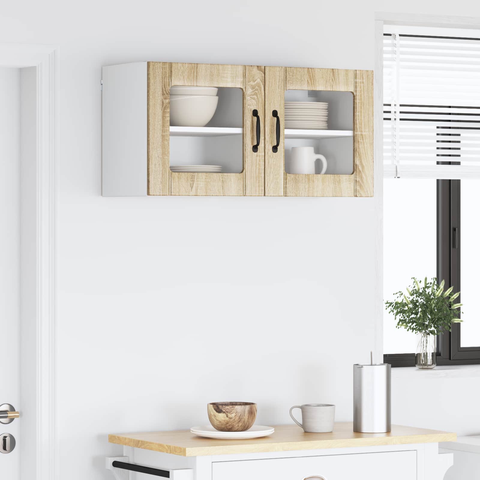 Nástěnná Skleněná Skříň Lucca 2 Pcs Dub Sonoma 40 X 31 X 40 Cm