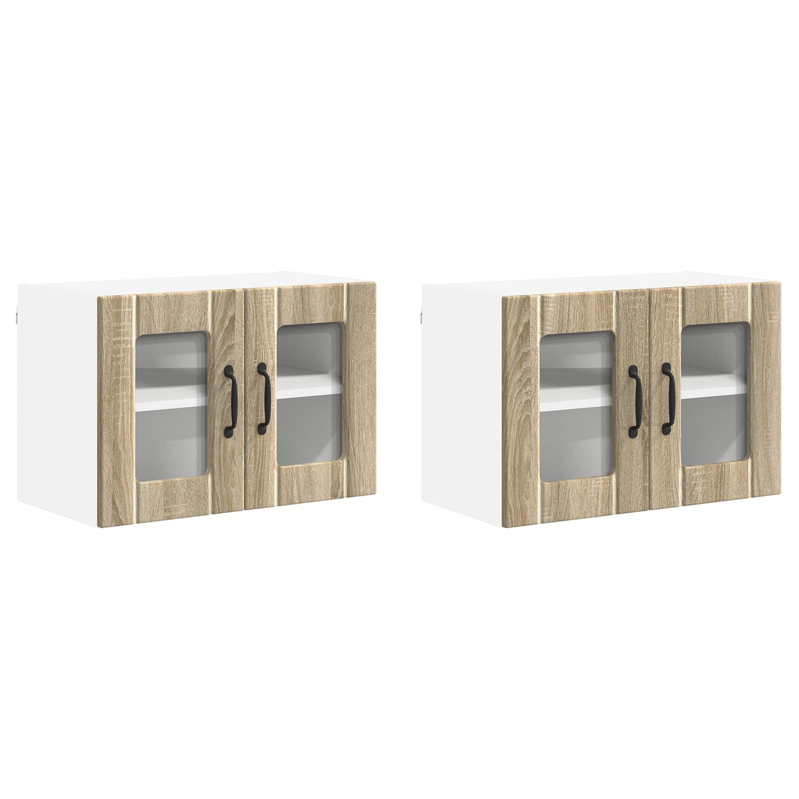 Nástěnná Skleněná Skříň Lucca 2 Pcs Dub Sonoma 60 X 31 X 40 Cm