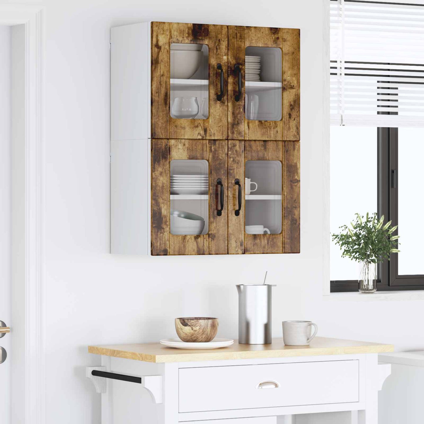 Nástěnná Skleněná Skříň Lucca 2 Pcs Kouřový Dub 60 X 31 X 40 Cm