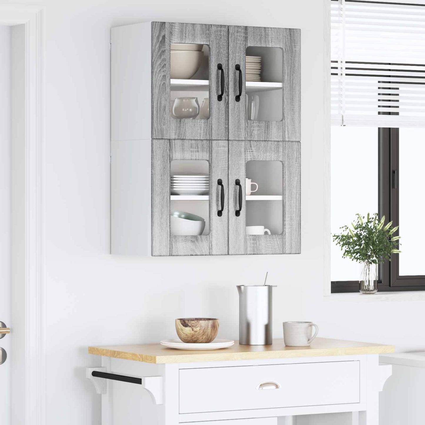 Nástěnná Skleněná Skříň Lucca 2 Pcs Šedá Sonoma 60 X 31 X 40 Cm