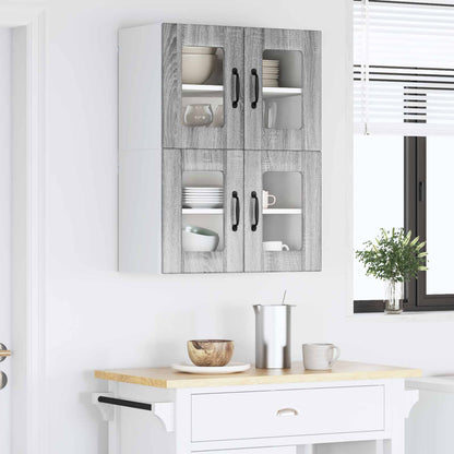 Nástěnná Skleněná Skříň Lucca 2 Pcs Šedá Sonoma 60 X 31 X 40 Cm
