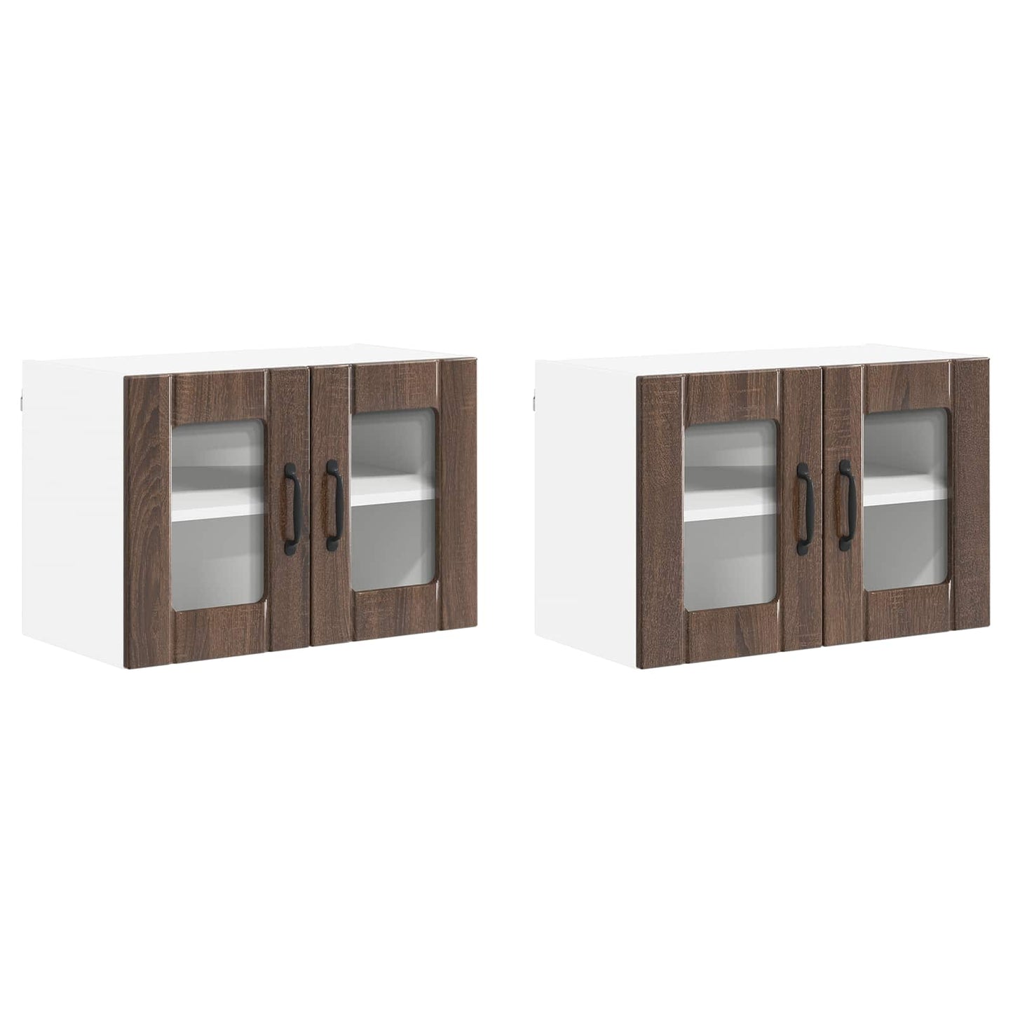 Nástěnná Skleněná Skříň Lucca 2 Pcs Hnědý Dub 60 X 31 X 40 Cm