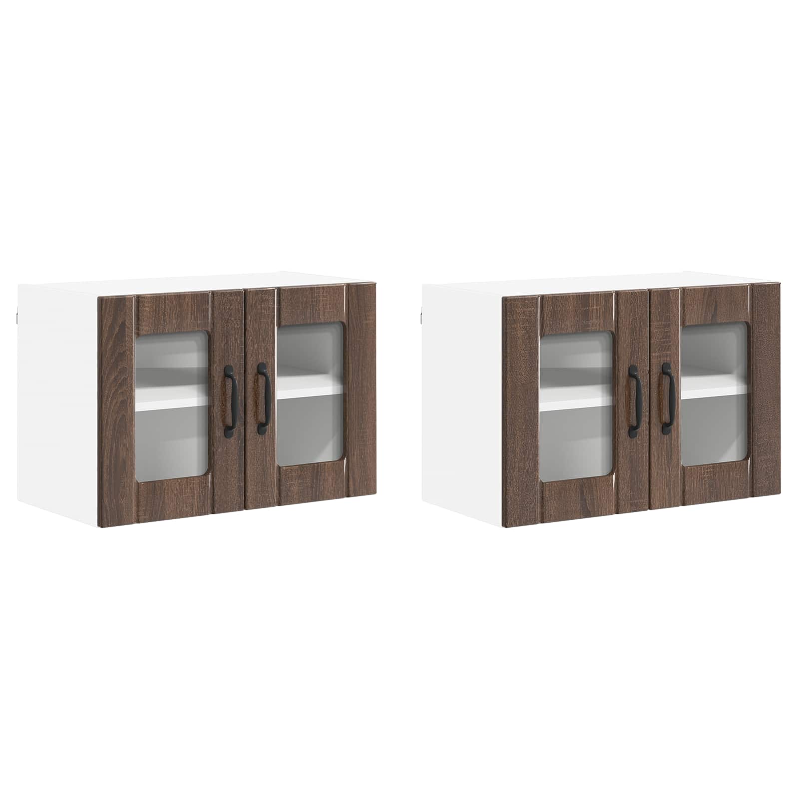 Nástěnná Skleněná Skříň Lucca 2 Pcs Hnědý Dub 60 X 31 X 40 Cm