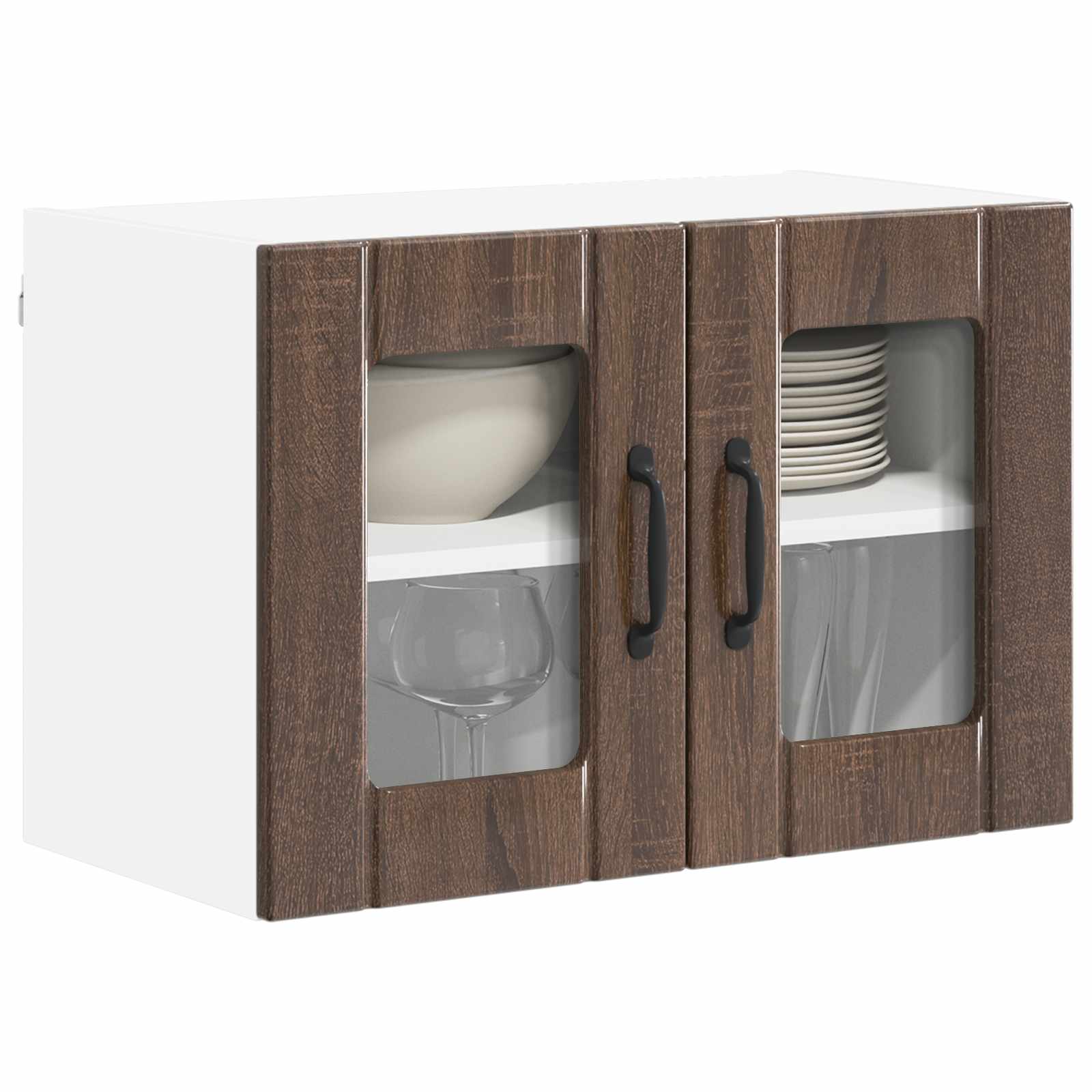 Nástěnná Skleněná Skříň Lucca 2 Pcs Hnědý Dub 60 X 31 X 40 Cm