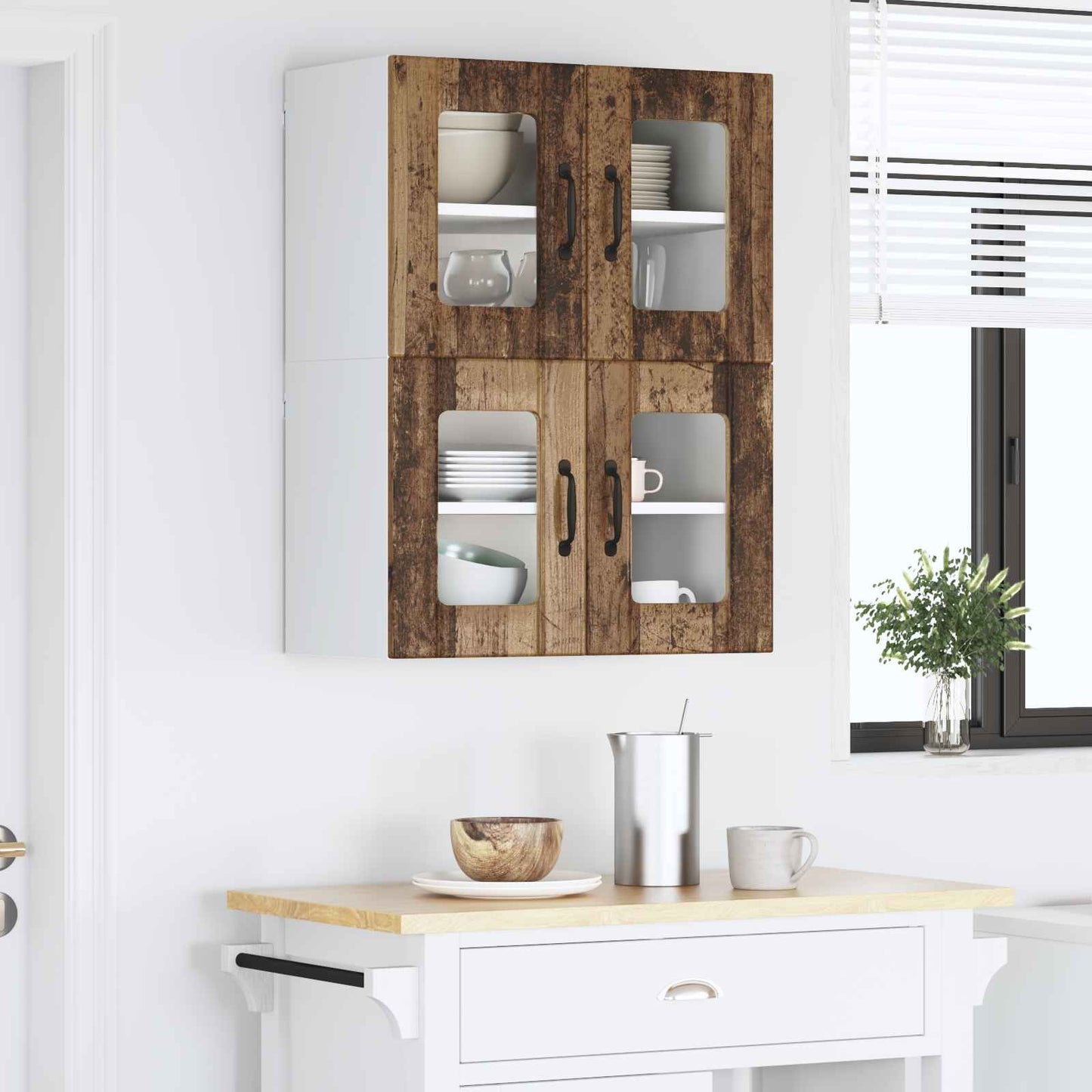 Nástěnná Skleněná Skříň Lucca 2 Pcs Staré Dřevo 60 X 31 X 40 Cm