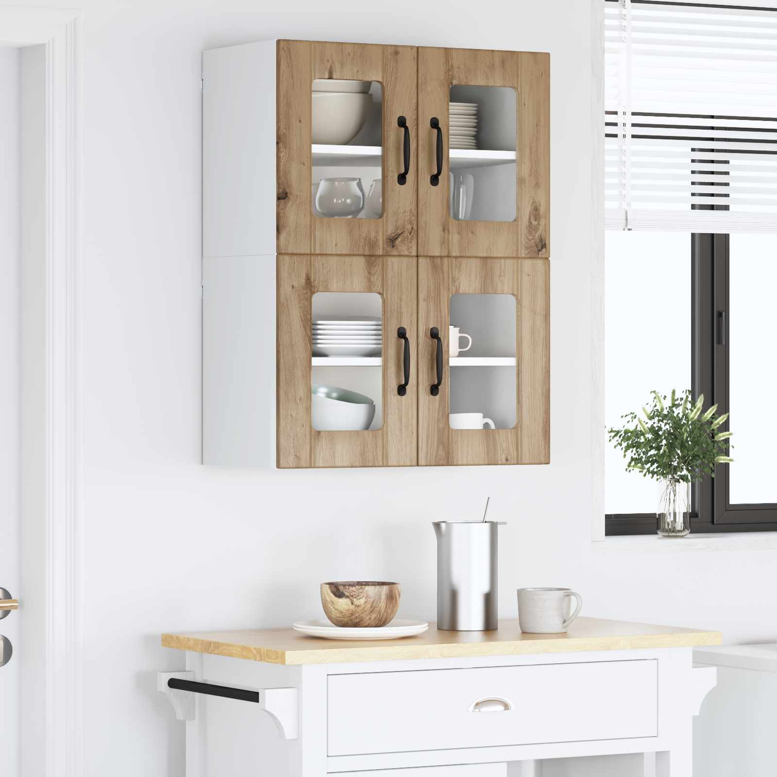 Nástěnná Skleněná Skříň Lucca 2 Pcs Dub Artisan
