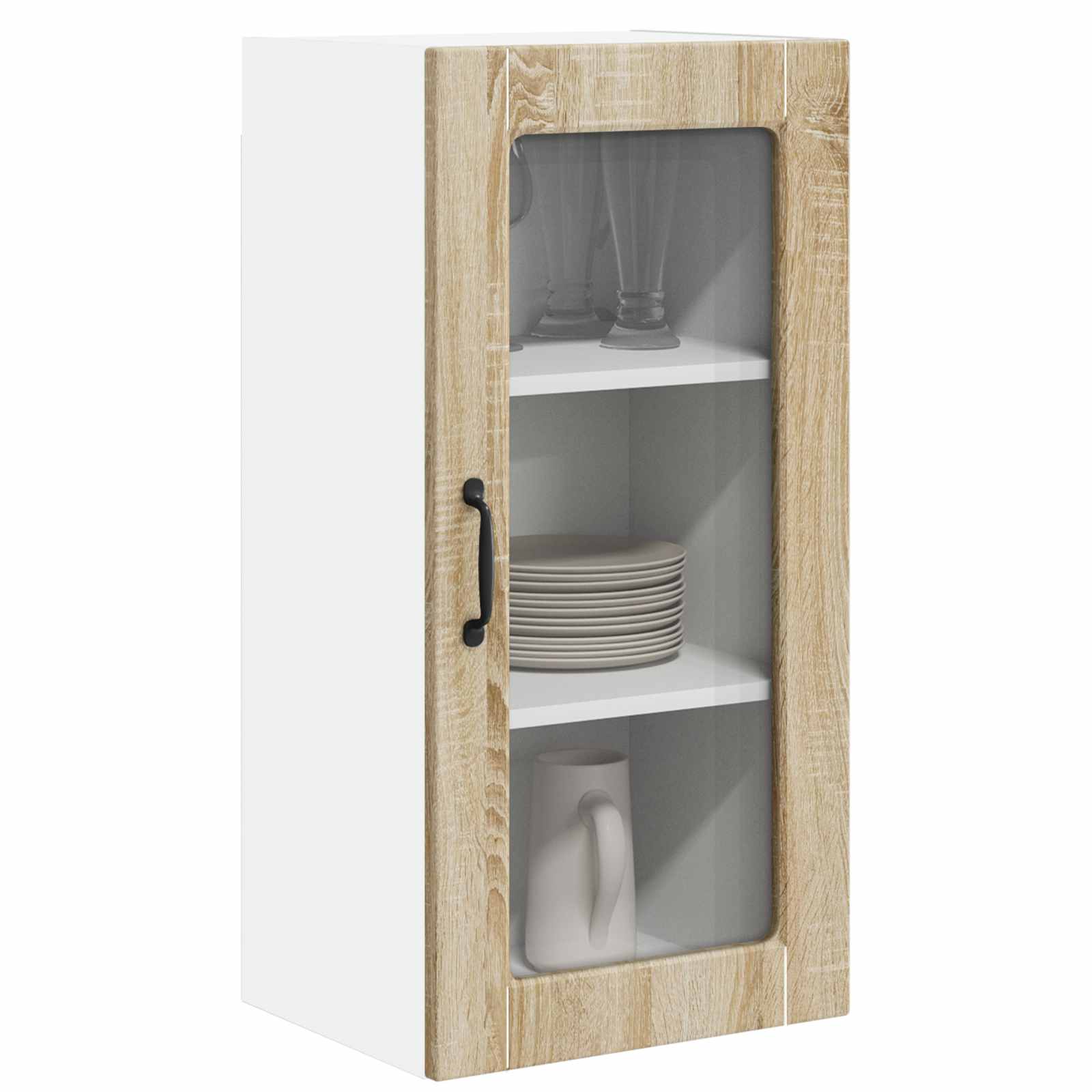Nástěnná Skleněná Skříň Lucca 2 Pcs Dub Sonoma 40 X 31 X 80 Cm