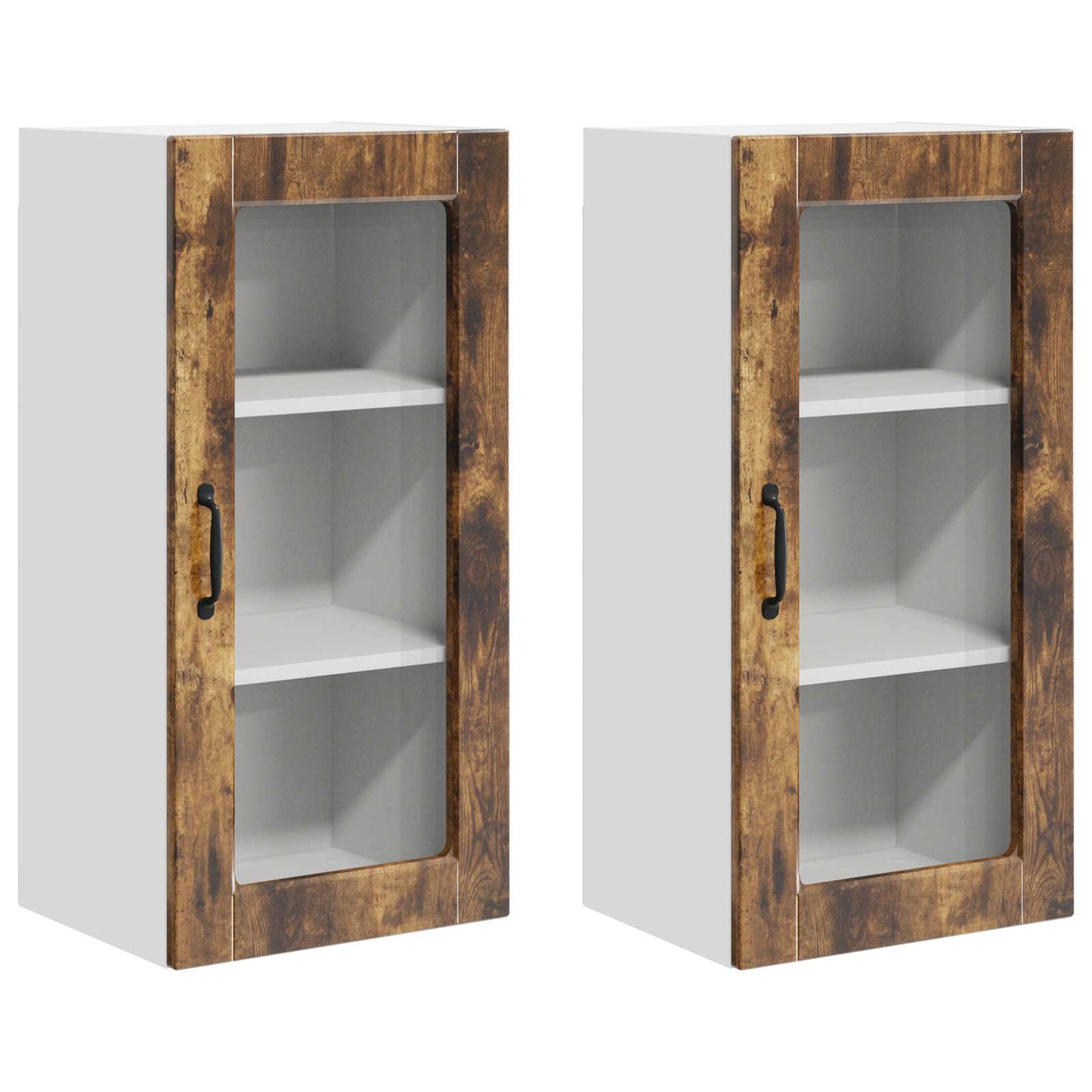 Nástěnná Skleněná Skříň Lucca 2 Pcs Kouřový Dub 40 X 31 X 80 Cm