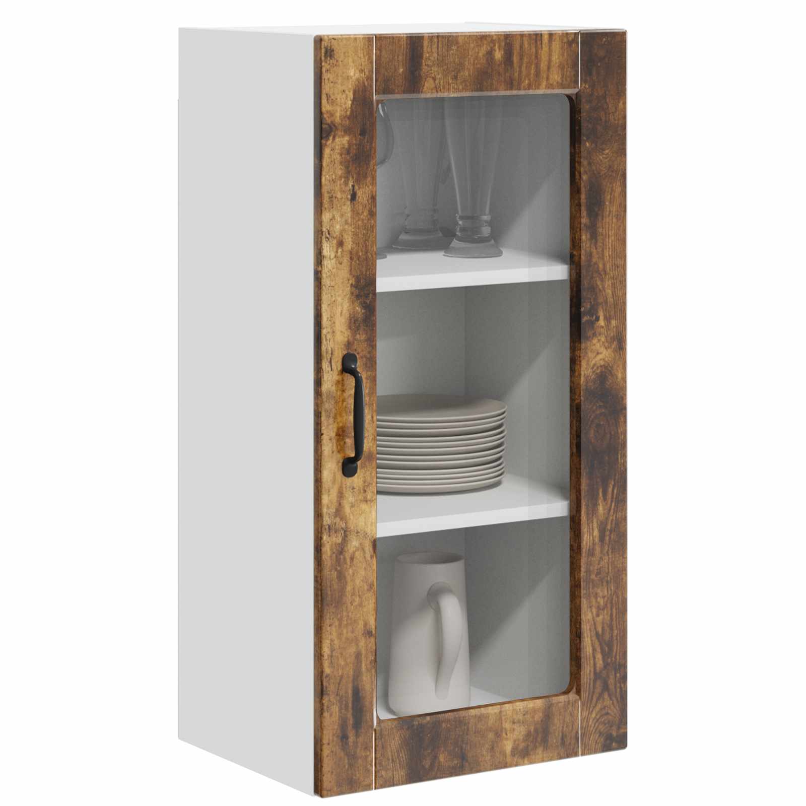 Nástěnná Skleněná Skříň Lucca 2 Pcs Kouřový Dub 40 X 31 X 80 Cm