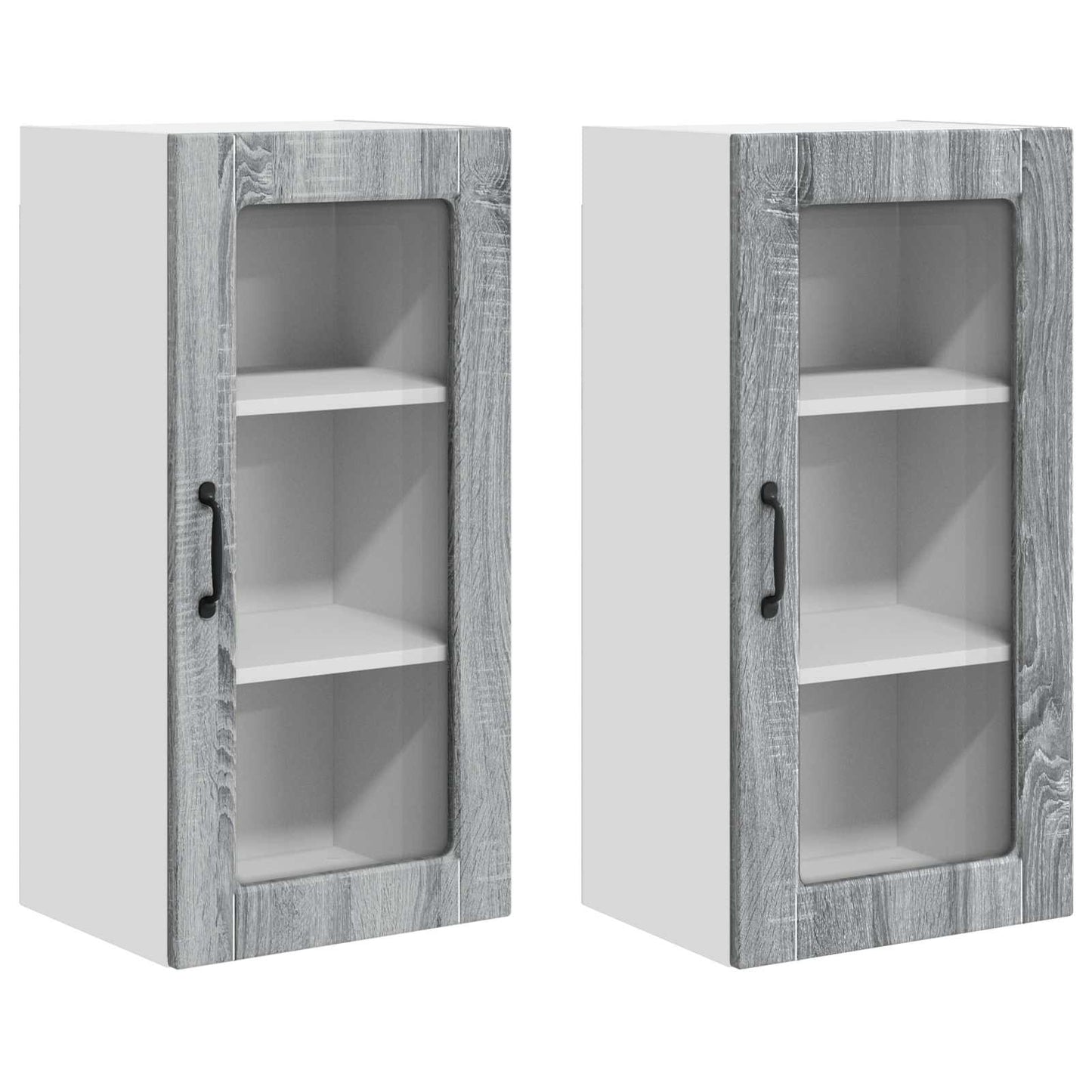 Nástěnná Skleněná Skříň Lucca 2 Pcs Šedá Sonoma 40 X 31 X 80 Cm