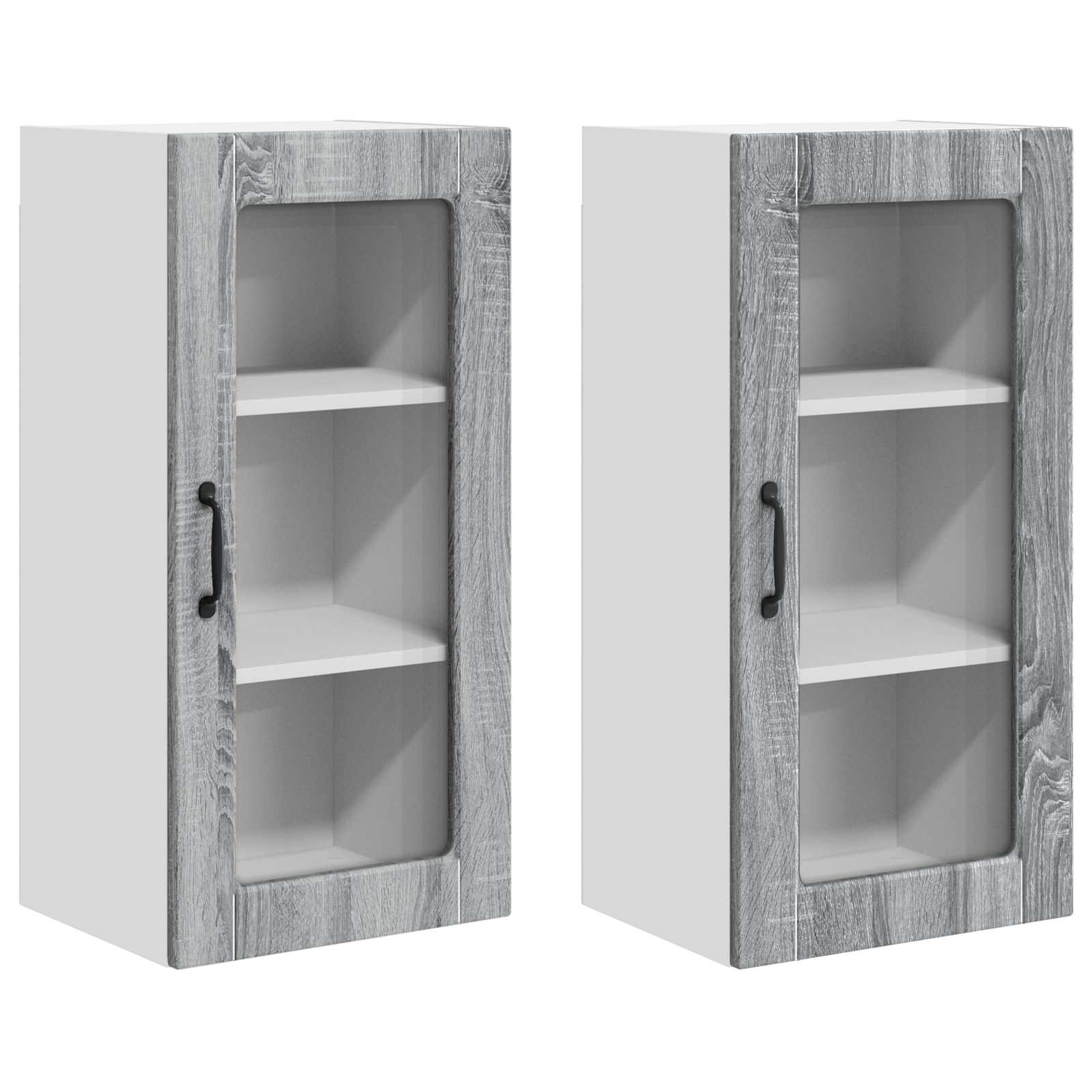 Nástěnná Skleněná Skříň Lucca 2 Pcs Šedá Sonoma 40 X 31 X 80 Cm
