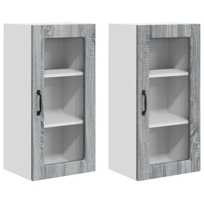 Nástěnná Skleněná Skříň Lucca 2 Pcs Šedá Sonoma 40 X 31 X 80 Cm