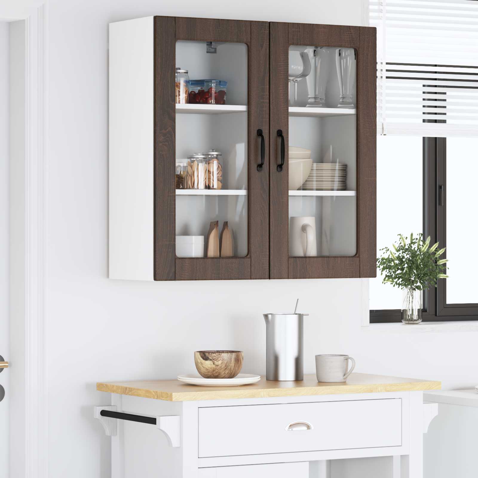 Nástěnná Skleněná Skříň Lucca 2 Pcs Hnědý Dub 40 X 31 X 80 Cm