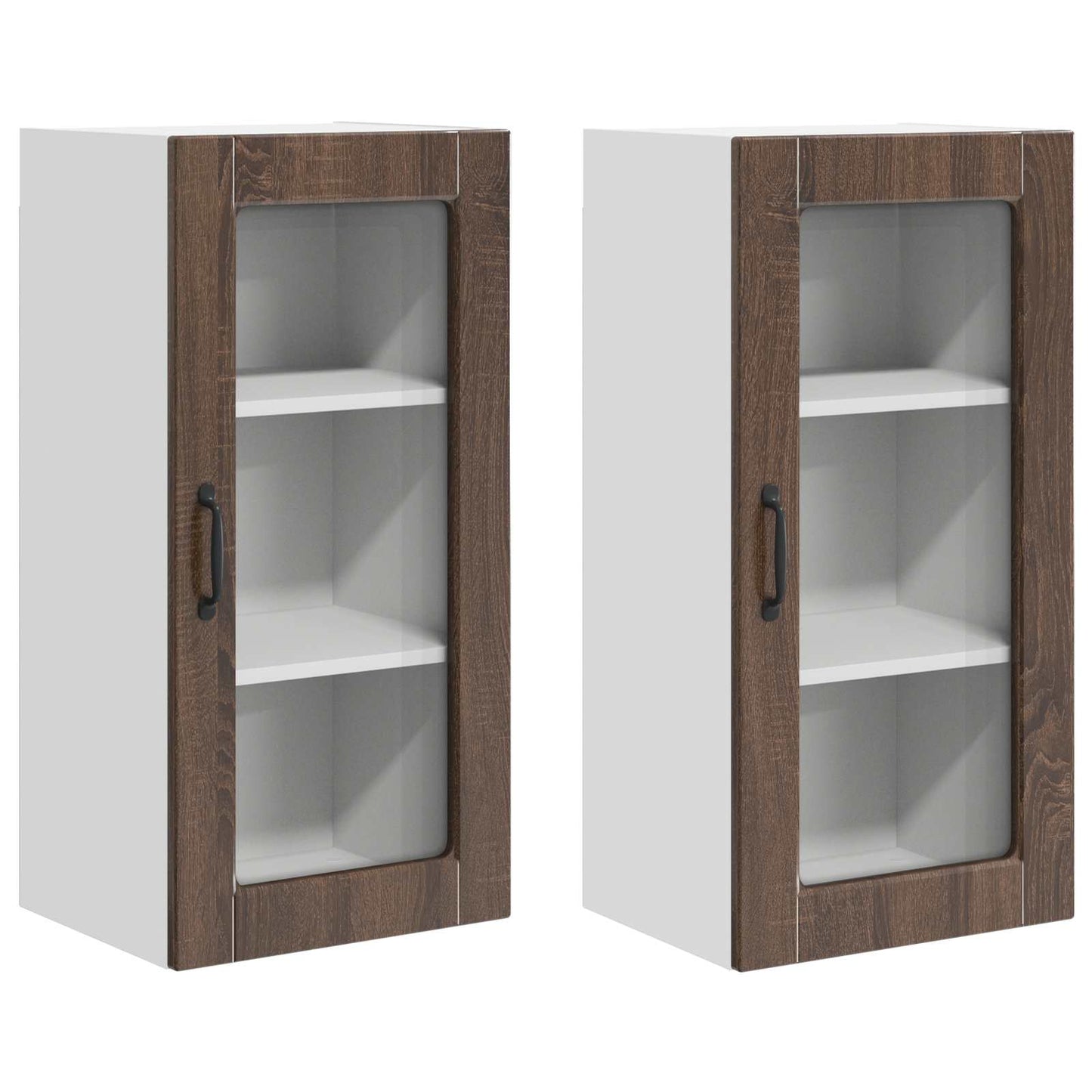 Nástěnná Skleněná Skříň Lucca 2 Pcs Hnědý Dub 40 X 31 X 80 Cm